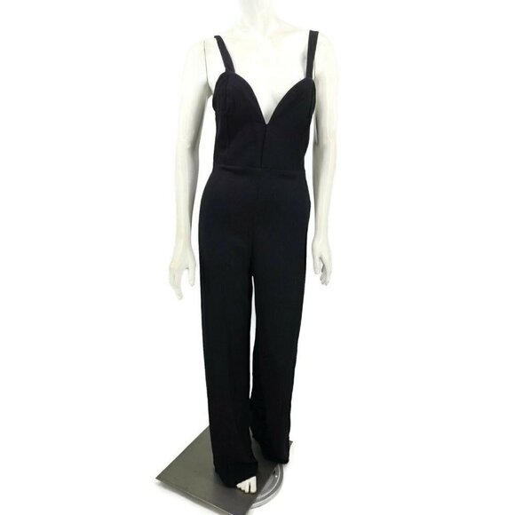 New Flynn Skye Black Ariel Jumper Womens M Lace Up Back Jumpsuit Deep V Rayon - Picture 2 of 9
